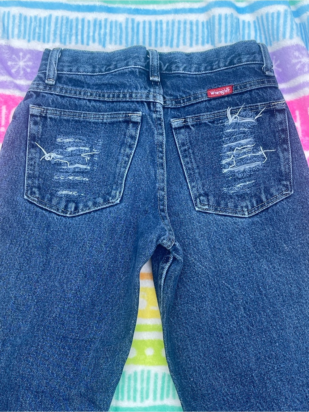 Wrangler Blue Distressed Back Pocket Jeans